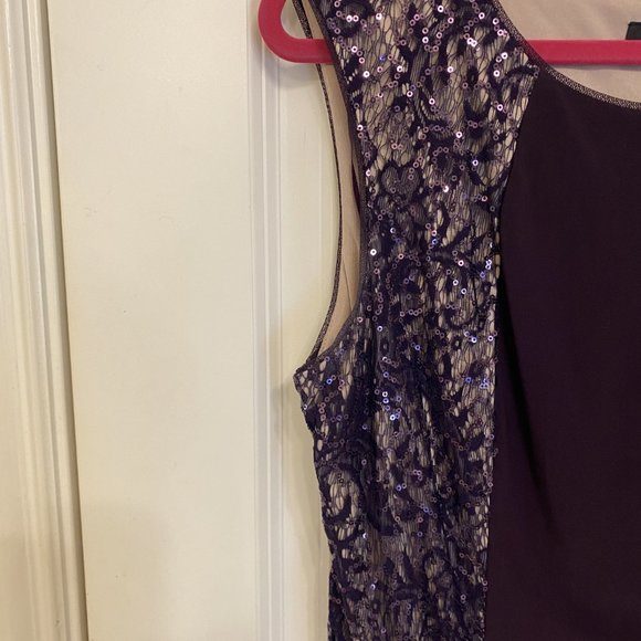 R & M Richards Purple Plum Long Embellished Illusion-Detail Gown - Picture 3 of 9